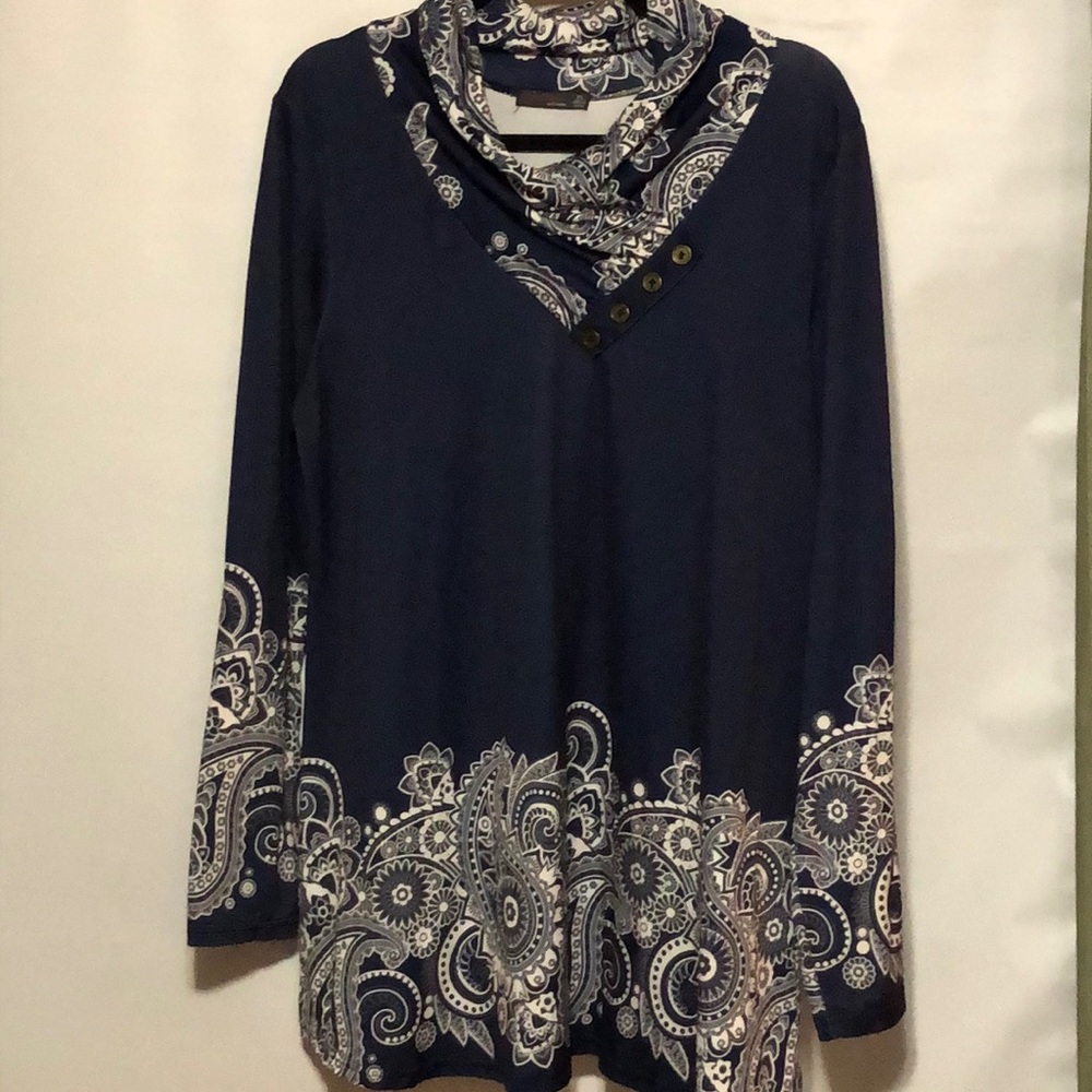 Navy blue cowl neck detailed long sleeve
